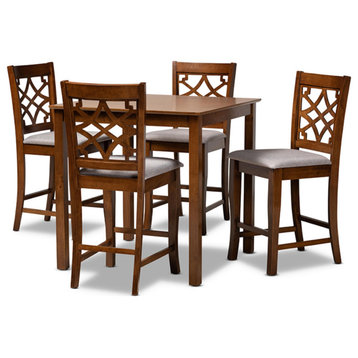 Nisa Gray Fabric Upholstered Walnut Brown Finished Wood 5-Piece Pub Set
