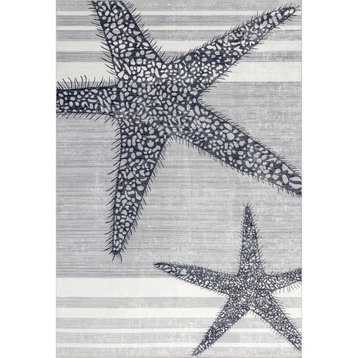 nuLOOM Starfish and Stripes Machine Washable Area Rug, Light Gray 8' x 10'