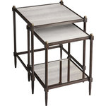 Butler - Butler Peninsula Mirrored Nesting Tables, 1-Piece Set - Style and convenience make these transitional nesting tables a great addition to a living room, bedroom or sitting area. The all metal frame construction of each table features a pewter finish with gold undertones and gold knob accents at each top corner. Both tables have antiqued mirror tops, with an antiqued mirror lower shelf on the smaller table.