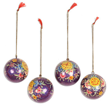 Novica Handmade Mughal Holiday In Purple Papier Mache Ornaments, 4-Piece Set