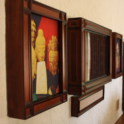 Custom wall mounted speakers and mahaogany picture frame around plasma - Furniture
