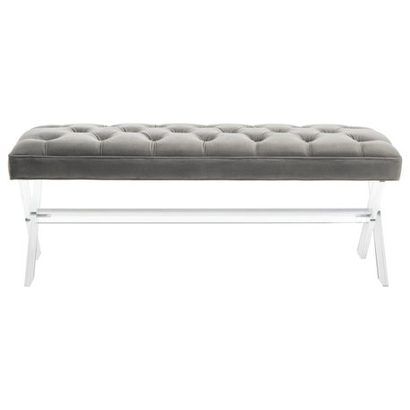 Safavieh Couture Tourmaline Tufted Acrylic Bench, Dark Grey