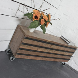 Ceylan Reclaimed Scaffolding Board Long Low Slimline Drawer Unit on Wheels - Storage Cabinets