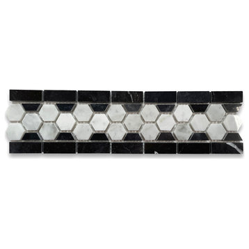 Carrara Venato Marble Hexagon Border Listello Mosaic Tile Polished, 1 sheet