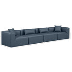 Meridian Furniture - Cube Upholstered Modular Sofa, Navy, 4-Piece: 2 Armless Chair, 2 Corner Chair, Vegan Leather - Elevate your space with the luxurious Cube Vegan Leather Modular Sofa. This modular sofa exudes modern elegance, charm, and comfort making it a perfect addition to any contemporary living space. Its clean lines and cube shape are reminiscent of minimalist design, while the plush navy vegan leather upholstery adds a touch of luxury and sophistication. The chair's versatile construction and geometric aesthetic seamlessly integrate into various design styles, from sleek living rooms to chic home offices, embodying the essence of modern design and creating a sense of order and tranquility in your space.