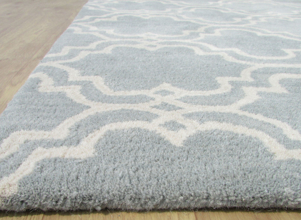 Blue Porcelain Rug Moroccan Scroll Tile Porcelain Blue Persian Style Wool Area Rug, 8 X 10 ...