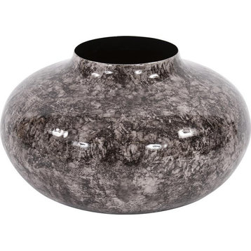 HOWARD ELLIOTT Vase Pod Round Large Marbled Black Iron Bronze