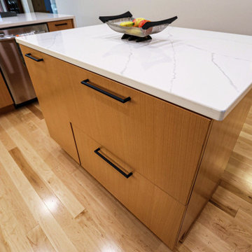 Two Tone Contemporary Euro Beech Wood and White Cabinetry Kitchen