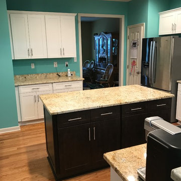 cabinet refacing----white with dark island