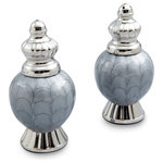 Julia Knight - Peony 4" Salt and Pepper Set, Platinum - Fill your home with beauty. Just like the Peony, Julia Knight��_s serveware pieces are beautiful, but never high maintenance! Knight��_s romantic Peony Collection is known for its signature scalloped edges that embody the fullness, lushness and rounded bloom of nature��_s ��_Queen of Flowers��_. The Peony has been cherished for centuries and is known worldwide for symbolizing prosperity, honor, good fortune & a happy marriage! Handcrafted and painted by artisans, this salt and pepper set is sure to spice up your tabletop! Pair with the Peony Butter Dish and Napkin Holder to make stunning statement. Mix and match all of the remarkable colors in the Peony Collection or pair with pieces from Julia Knight��_s Floral, Classic or By the Sea Collections!