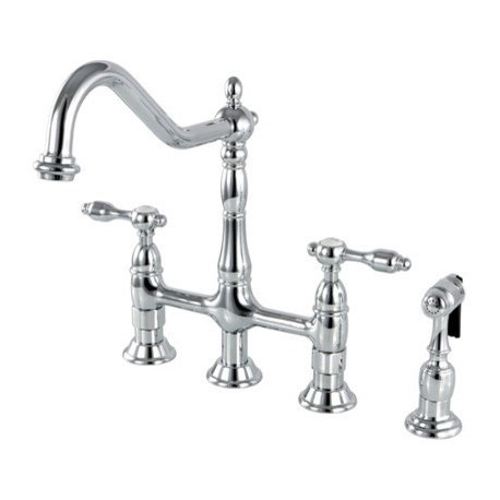 Kingston Brass Bridge Kitchen Faucet With Brass Sprayer, Polished Chrome