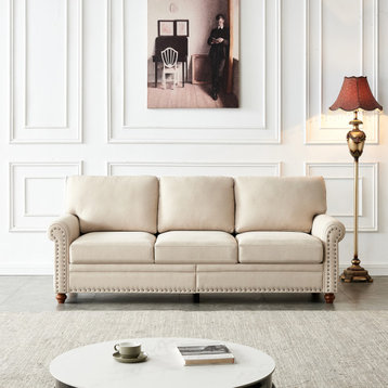 Gewnee Linen Fabric Upholstery with Storage Sofa (Beige)