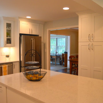 Kitchen Remodel with White Copenhagen Cabinets, Lagoon Tops and Subway Tile