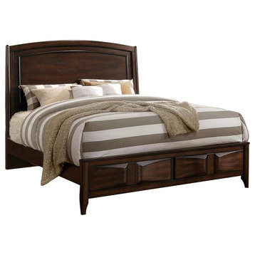 Benzara BM168615 Wooden C.King Bed With 3D Design on Front Board Oak Brown