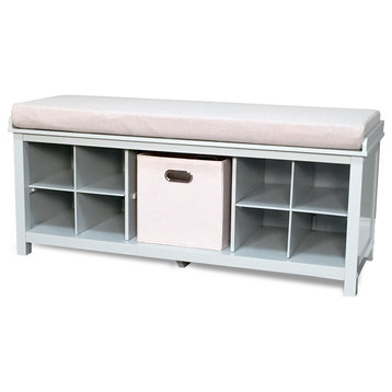 Solid Wood Entry Bench with 1 Bin and 2 Shoe Dividers, Grey