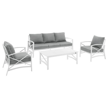 Kaplan 4-Piece Outdoor Sofa Set, Gray/White Sofa, Coffee Table, and 2 Arm Chairs