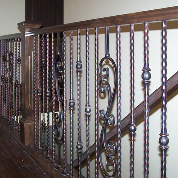 Wood Railing with Wrought Iron Balusters