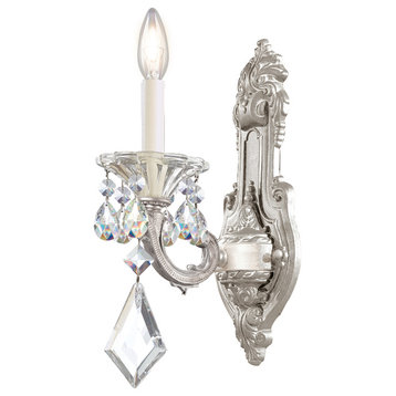 La Scala 1-Light Wall Sconce in Antique Silver With Clear Heritage Crystal