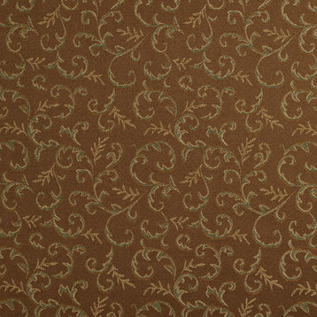 Brown Green Gold Abstract Floral Damask Upholstery Drapery Fabric By The Yard