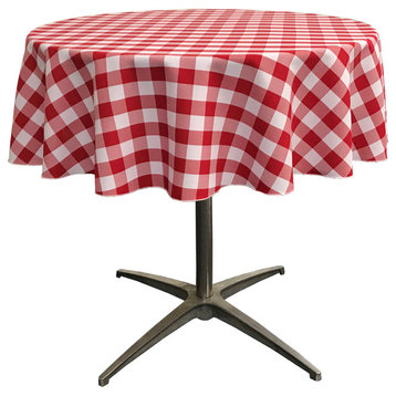 LA Linen Round Gingham Checkered Tablecloth, White and Red, 51" Round