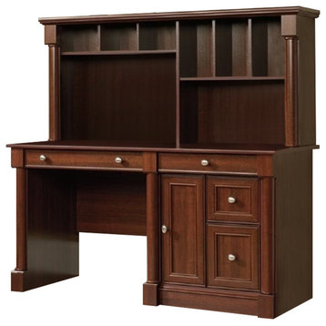 Bowery Hill Contemporary Wood Computer Desk with Hutch in Cherry