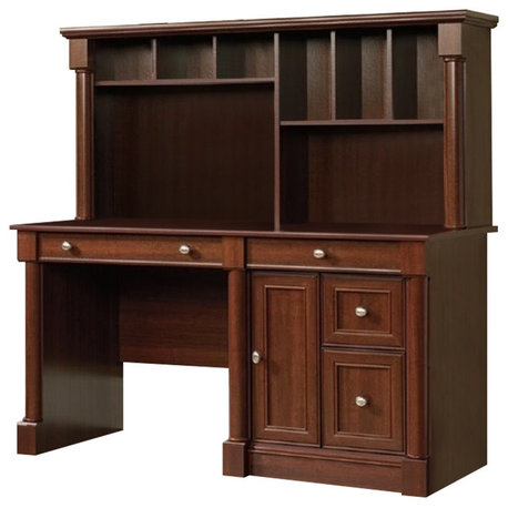 Bowery Hill Contemporary Wood Computer Desk with Hutch in Cherry