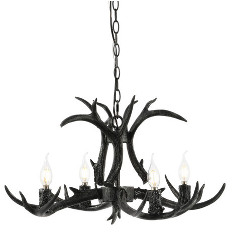 JONATHAN Y Lighting JYL6301 Eldora 4 Light 26"W LED Antler Candle - Black