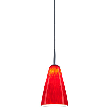 Zara Pendant, LED, 4" Kiss Canopy, Matte Chrome, Red Glass Shade