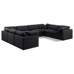 Meridian Furniture - Indulge Upholstered Modular U-Shaped Sectional, Black, 8-Piece: 4 Armless Chair, 4 Corner Chair, Down Stuffed Linen Textured Fabric - Experience ultimate comfort and style with our black linen textured fabric Indulge Sectional. The luxurious linen texture of the fabric will elevate the aesthetic of any room. This sofa provides ample space for you to relax while its modular build offers the option of unlimited configurations. Whether you're looking to add a stylish element to your living room or a comfortable seating option to your bedroom, this sofa is the perfect choice.