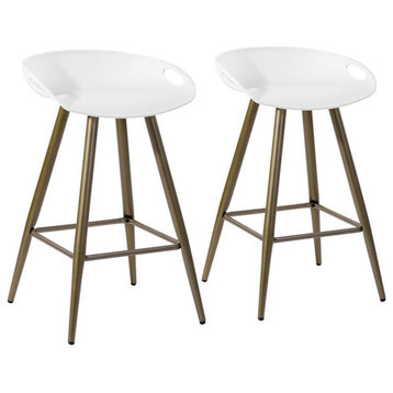 FurnitureR Fiyan 24" Vinyl Counter Stool with Low Backrest in White (Set of 2)