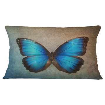 Blue Vintage Butterfly Floral Throw Pillow, 12"x20"