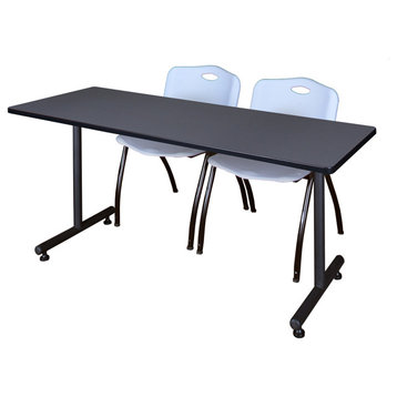 60" x 24" Kobe Training Table- Grey & 2 'M' Stack Chairs- Grey