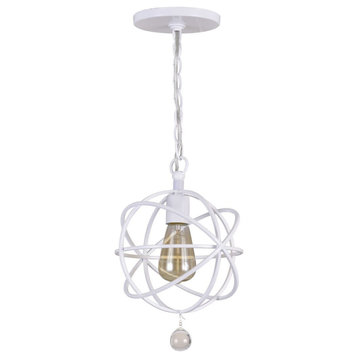 Solaris 9" Pendant Light in Wet White with Clear Glass Drops Crystals
