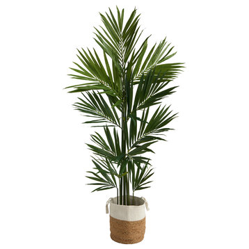 7' Kentia Artificial Palm, Handmade Natural Jute and Cotton Planter