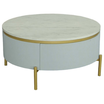 Deco District Round Cocktail Table, White/Faux Marble/Gold