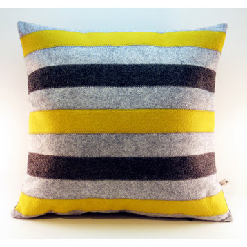 Mustard Yellow and Gray Striped Wool Felt Pillow