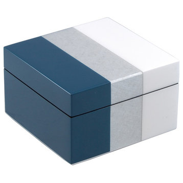Lacquer Small Square Box, Navy Blue, Shine Silver, White