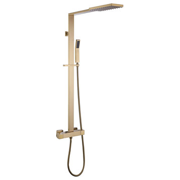 Luxury Double Function Thermostatic Shower System With Rough-In Valve, Brushed Gold