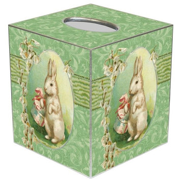 TB1751-Bunnies on Mint Damask Tissue Box Cover