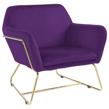 Keira Velvet Accent Chair With Metal Base, Purple