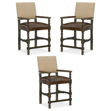 Home Square 25" Fabric and Leather Counter Stool in Anthracite Black - Set of 3