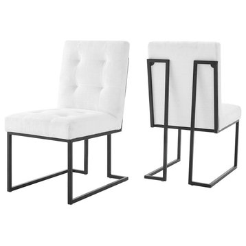 Set of 2 Dining Chair, Stainless Steel Base & Tufted Polyester Seat, White