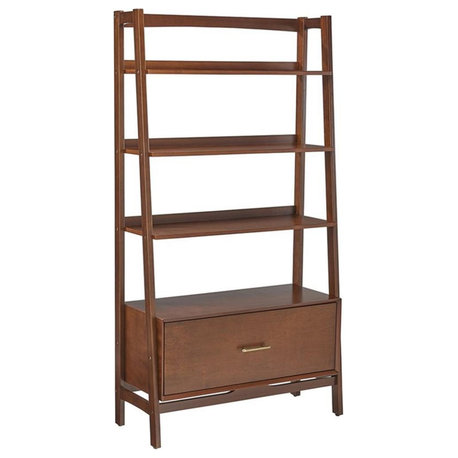 Crosley Furniture Landon Wood 4 Shelf Wide Etagere Bookcase in Mahogany