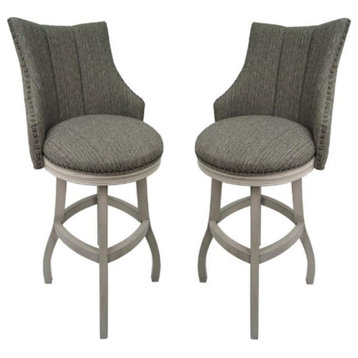 Home Square 34" Swivel Solid Wood Tall Bar Stool in Smoke Gray - Set of 2