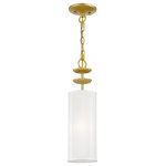 Livex Lighting - Livex Lighting 1 Soft Gold Mini Pendant - The single light soft gold finish Brookdale mini pendant combines floral details and casual elements to create an updated look. The hand-crafted off-white fabric hardback drum shade is set off by an inner silky white fabric which creates a versatile effect.