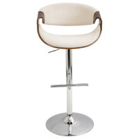 lumisource Curvo Adjustable Barstool in Walnut Wood, Cream