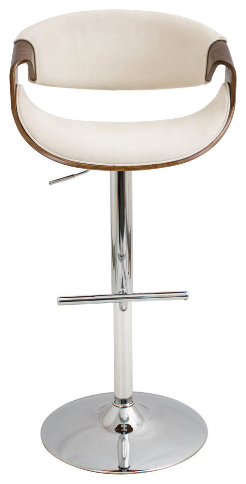 lumisource Curvo Adjustable Barstool in Walnut Wood, Cream