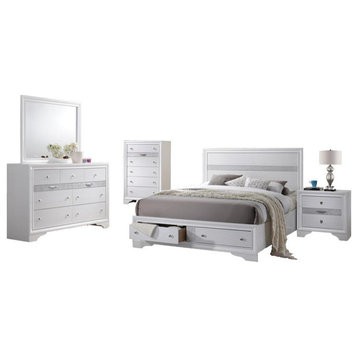 Chic White 5 Piece Bedroom Set with Queen Size Platform Bed