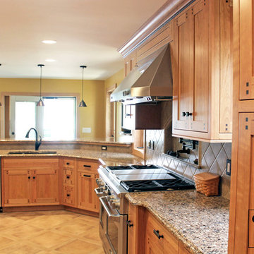 Custom Arts & Crafts Kitchen with Two Tiered Peninsula