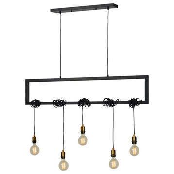 Renwil Authentic Eclectic Madeira 5 Light Island Light in Matte Black